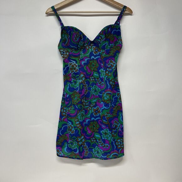 Vintage Mod Floral Slip Dress 32 B Union Made - Picture 1 of 8